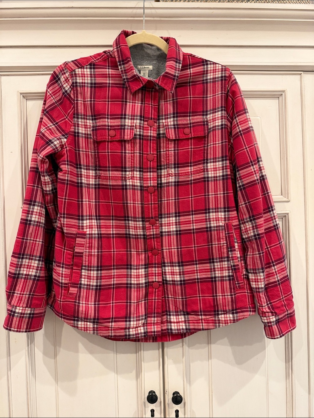 L.L. Bean Women’s Red Plaid Button-Down Shirt Jacket